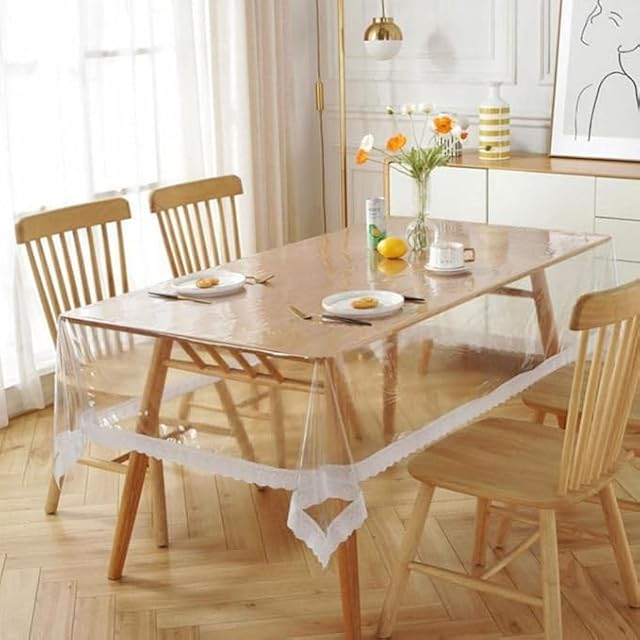 مفرش طاولة مستطيل فينيل بلاستيك بي في سي عالي المتانة مقاوم للمياه شفاف غطاء طاو
