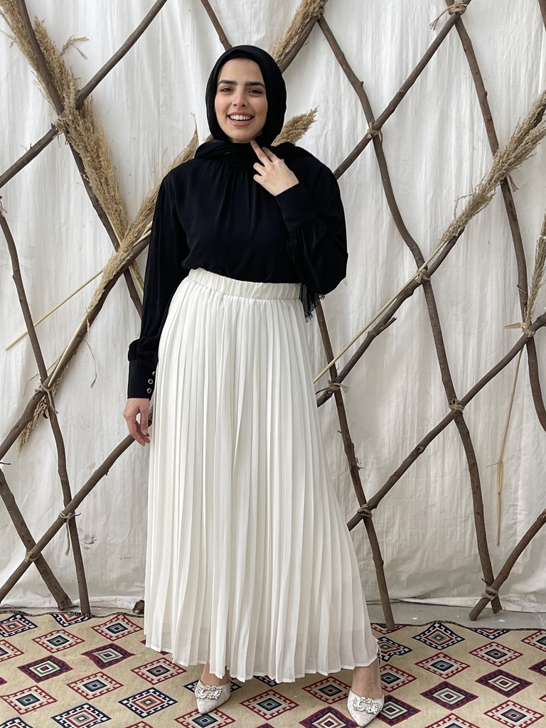 Plain Chiffon Pleated Skirt - Offwhite