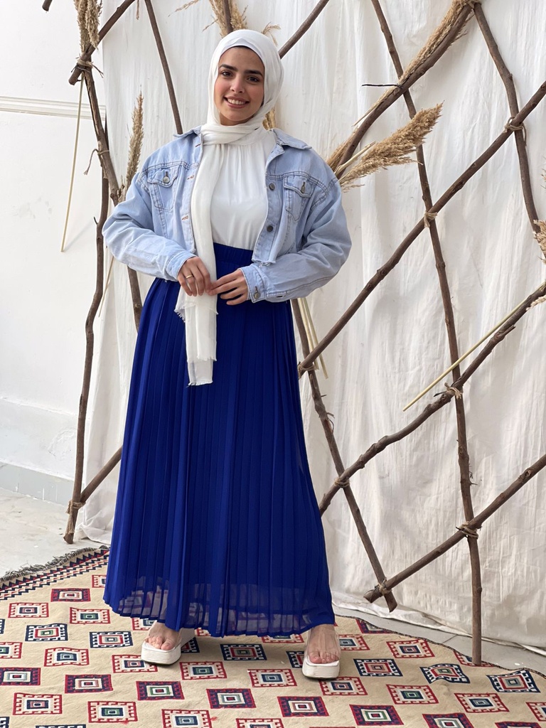 Plain Chiffon Pleated Skirt -BLUE