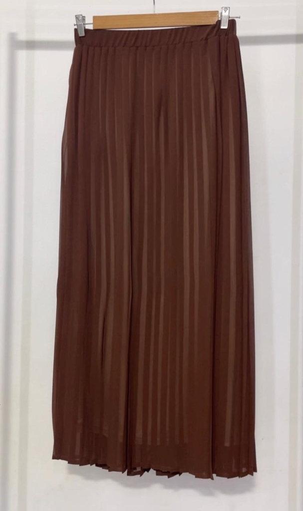 Plain Chiffon Pleated Skirt -Brown