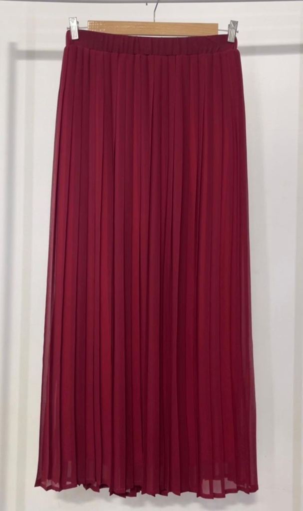 Plain Chiffon Pleated Skirt -Burgundy