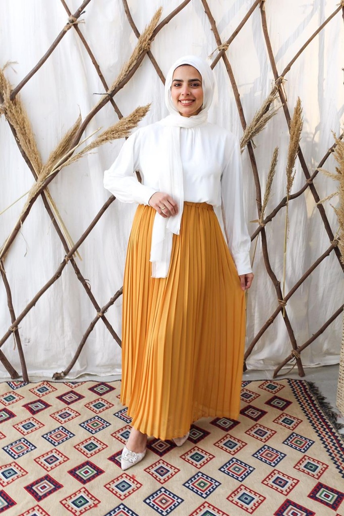 Plain Chiffon Pleated Skirt -Mustard