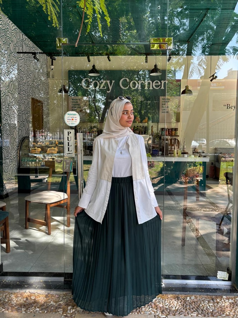 plain chiffon pleated skirt - Olive Green