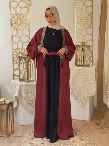 Islamic Golden Kimono -Burgundy