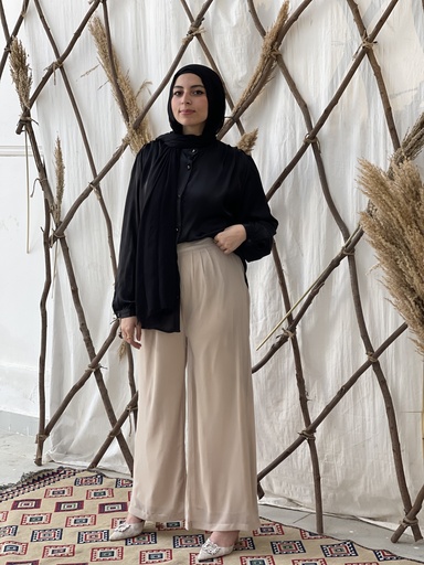 Maria Chiffon wide Leg Pants -Beige