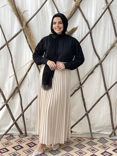 Plain Chiffon Pleated Skirt - Beige