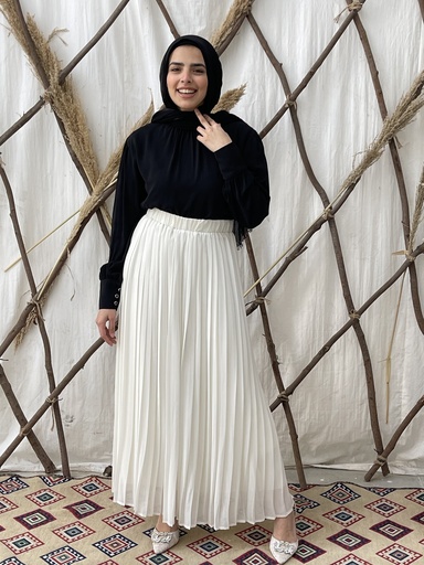Plain Chiffon Pleated Skirt - Offwhite